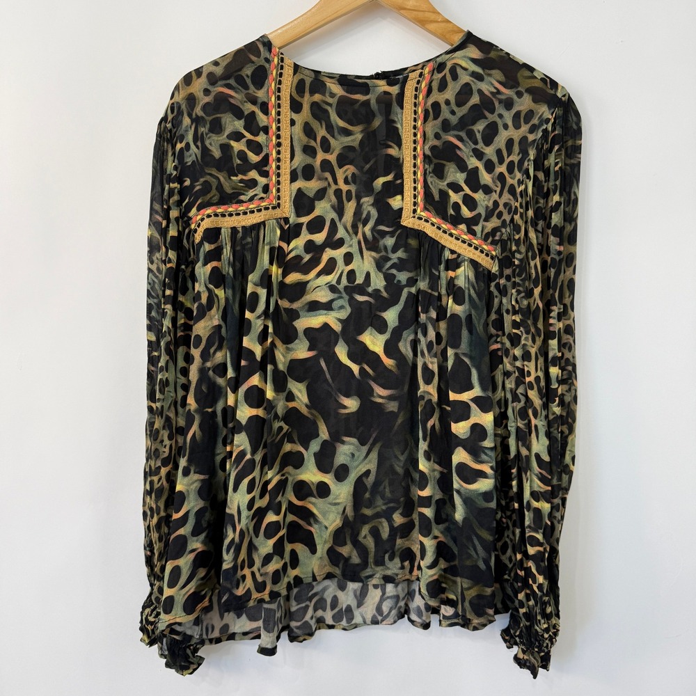Blank London Anthropologie Leopard Print Semi Sheer Blouse Womens S Animal Print